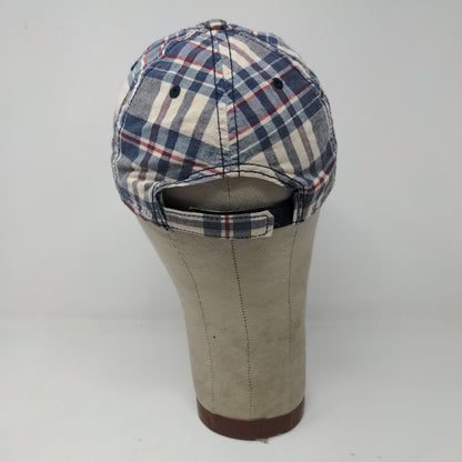 USA Patriotic Blue White Plaid Hat Strapback Cap Embroidered Spell Out