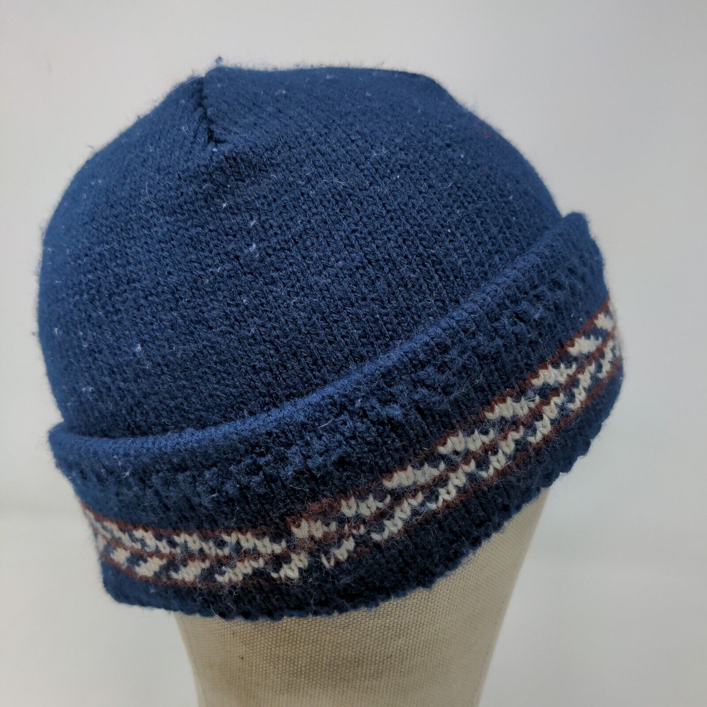 Etienne Aigner Women's Knit Beanie Hat Blue Embroidered Logo Stripe Accent