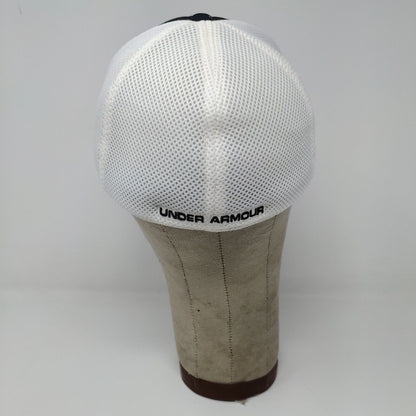 Under Armour Golf Black White Fitted Cap Hat Embroidered Logo Spell Out