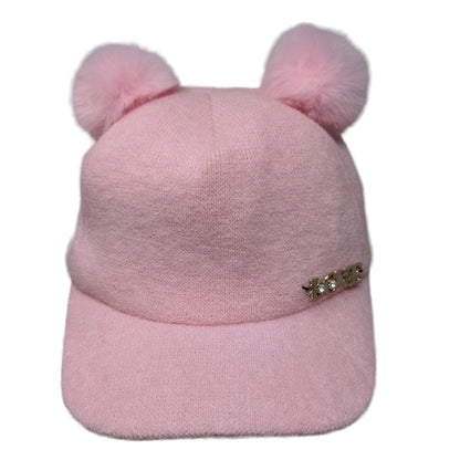 Unbranded Women's Strapback Hat Pink Fleece Fuzzy Pom Poms LOVE Logo