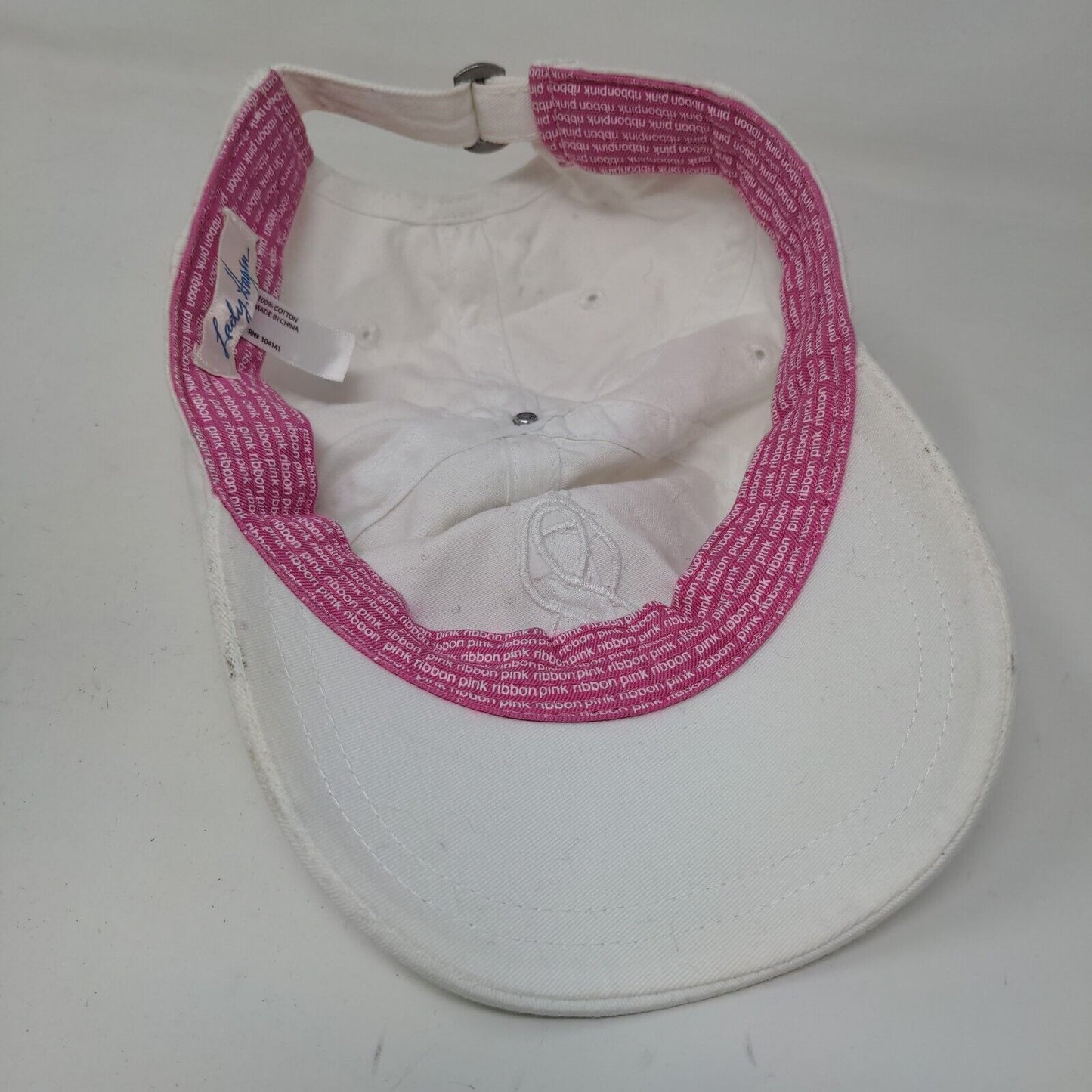 Lady Hagen Women's Slideback Hat White Breast Cancer Awareness Embroidered