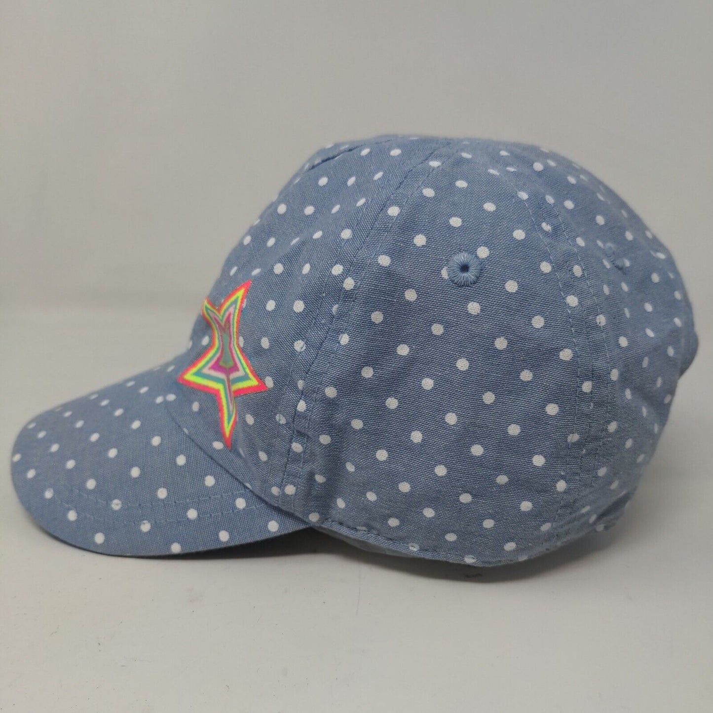 Unbranded Toddler Hat Blue Stretchy 100% Cotton Polka Dot Star Pattern