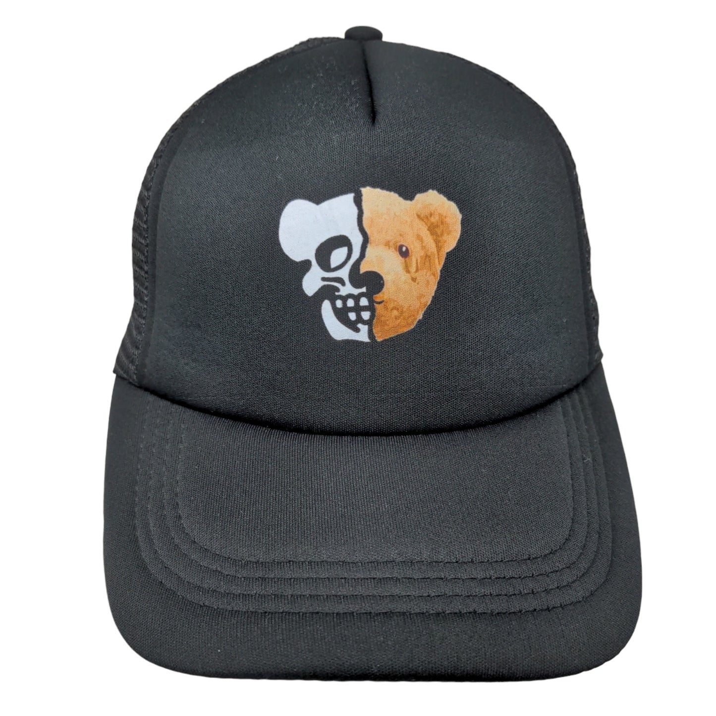 Unbranded Men's Snapback Mesh Back Hat Black Adjustable Skull Bear Graphic Logo