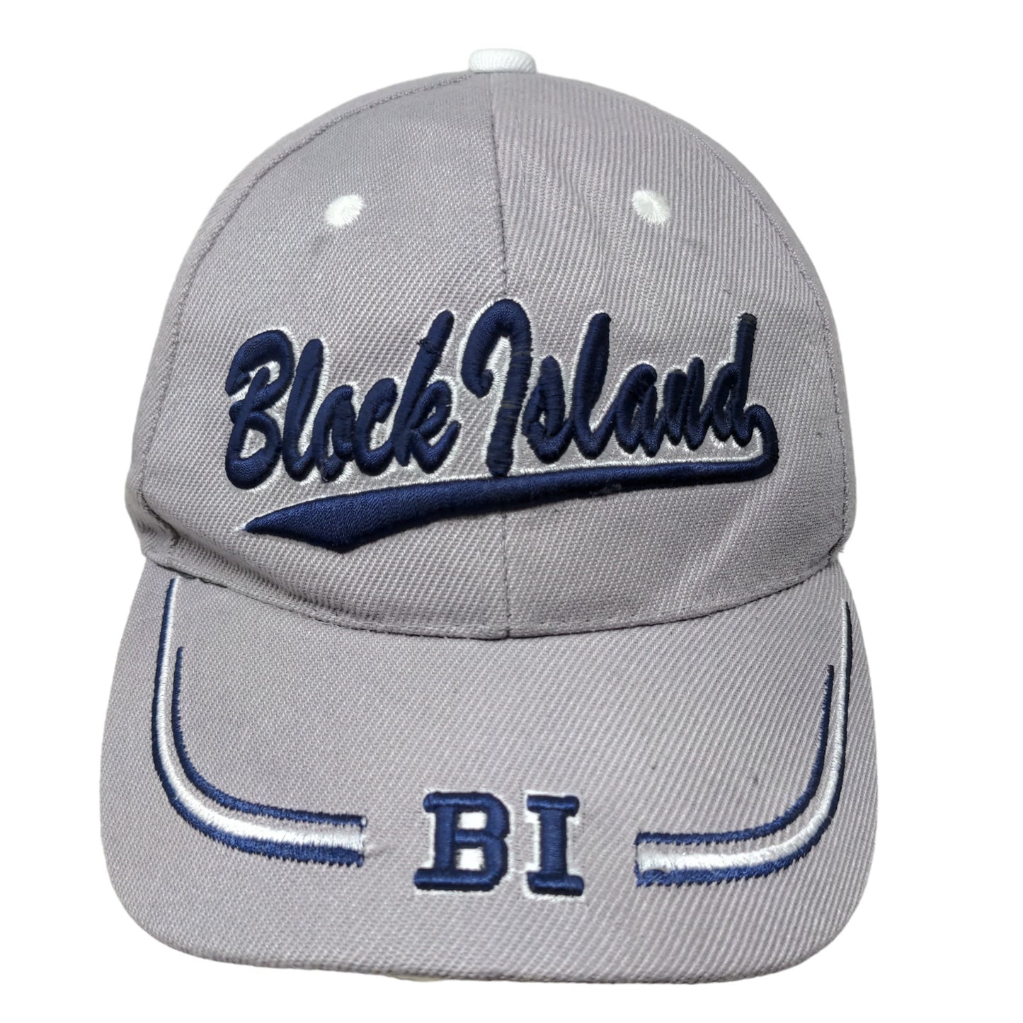 Block Island Men's Strapback Hat Gray Embroidered Logo 100% Acrylic