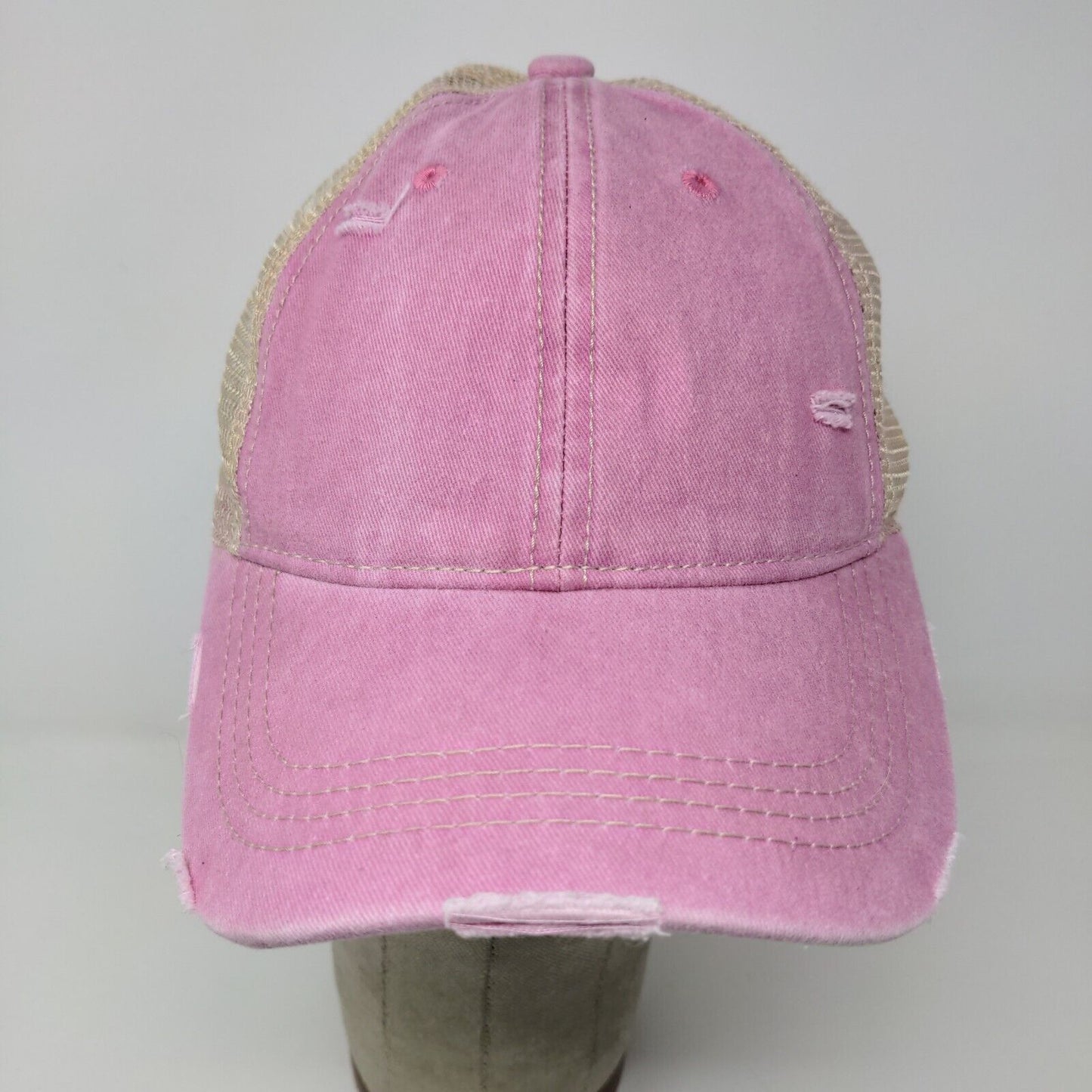 C.C. Womens Strapback Mesh Back Hat Pink Adjustable Distressed