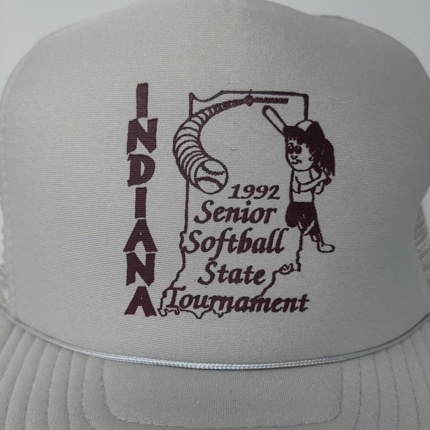 San Sun Indiana 1992 Senior Softball State Tournament Gray Snapback Hat Cap OSFA