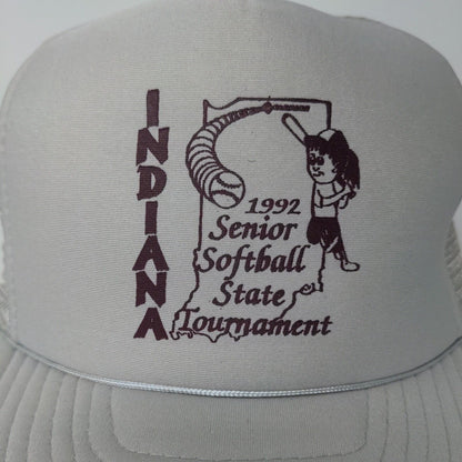 San Sun Indiana 1992 Senior Softball State Tournament Gray Snapback Hat Cap OSFA