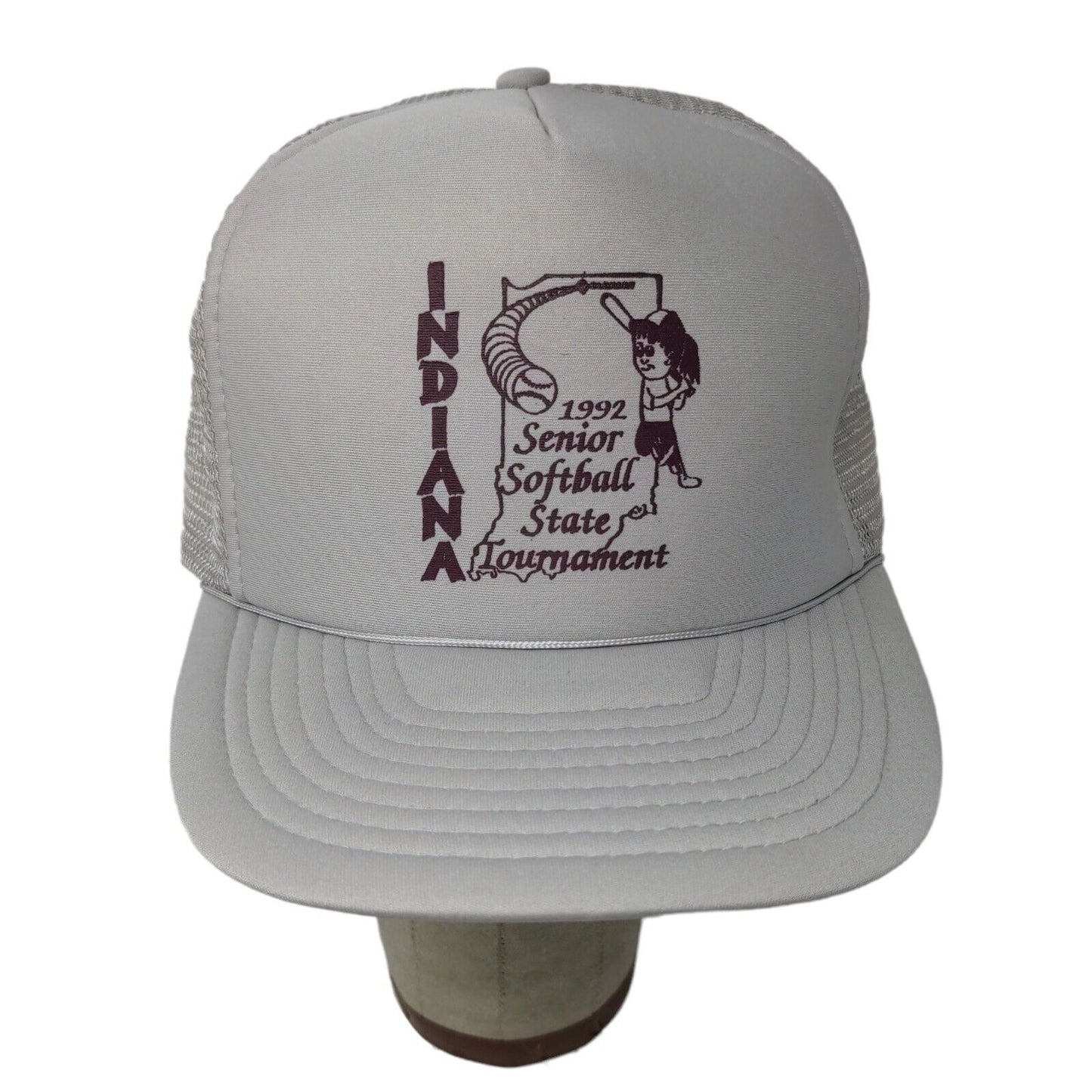 San Sun Indiana 1992 Senior Softball State Tournament Gray Snapback Hat Cap OSFA