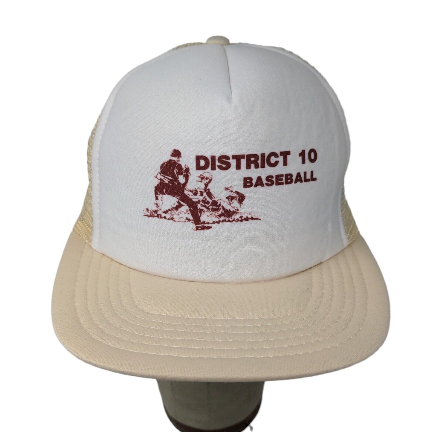 District 10 Baseball White Snapback Hat Cap Graphic Print Size S / M Adjustable