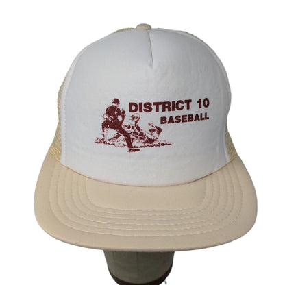 District 10 Baseball White Snapback Hat Cap Graphic Print Size S / M Adjustable