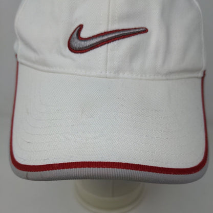 Nike Men's Strapback Hat White Red OSFA Embroidered Swoosh Vintage Gray Tag