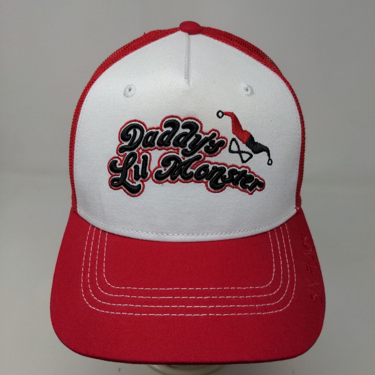 Six Flags Men's Suicide Squad Mesh Back Snapback Hat Red White Harley Quinn
