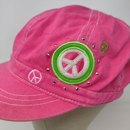 Place Girls Peace Symbol Beret Hat Cap Lid Pink 7-8 Youth Embroidered Logo