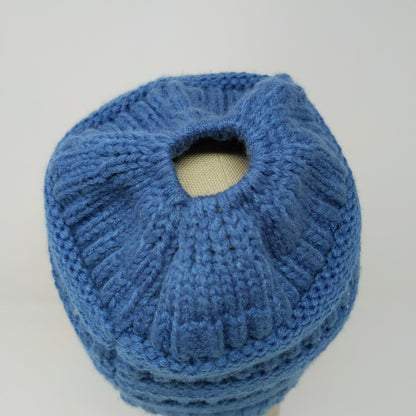 C.C. Exclusives Cable Knit Beanie Hat Blue Patch Logo 100% Acrylic