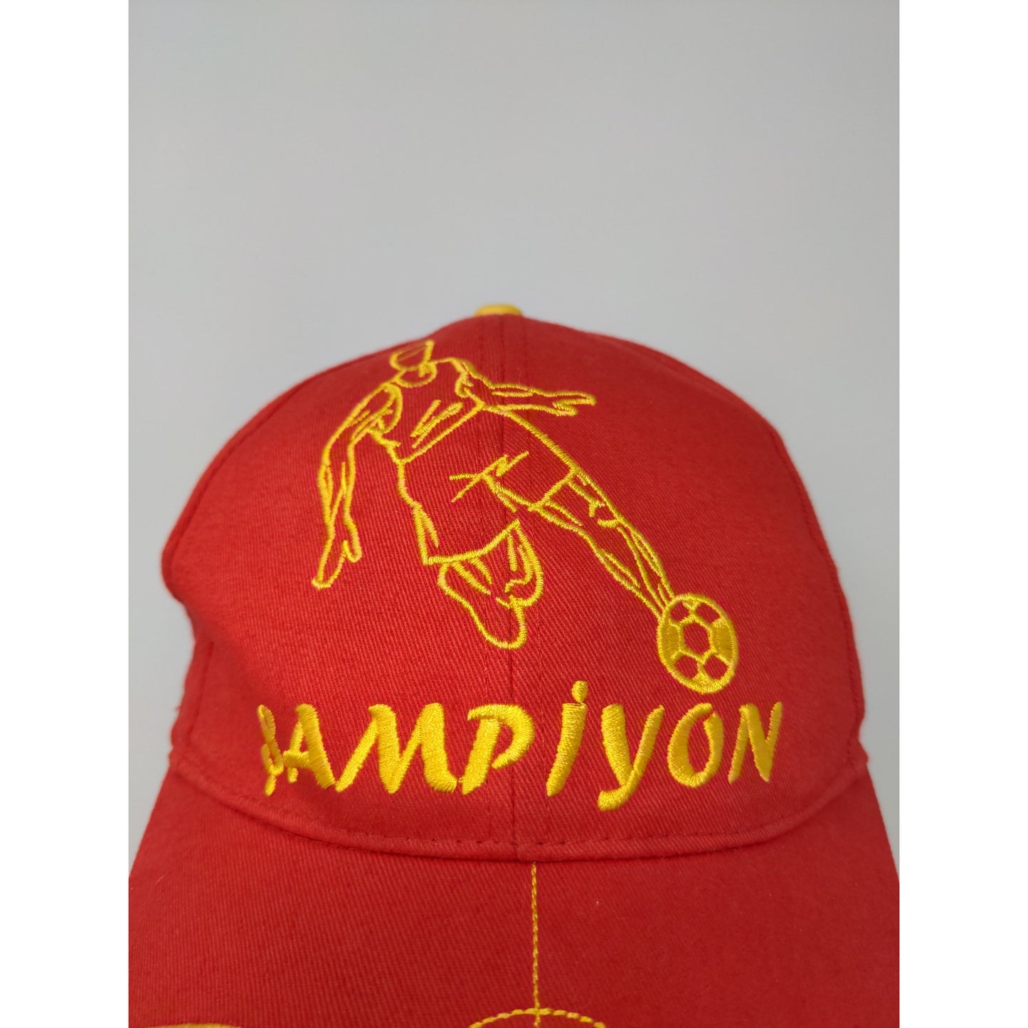 Sampiyon Soccer Strapback Hat Red Embroidered Yellow Spell Out Name Size 58CM