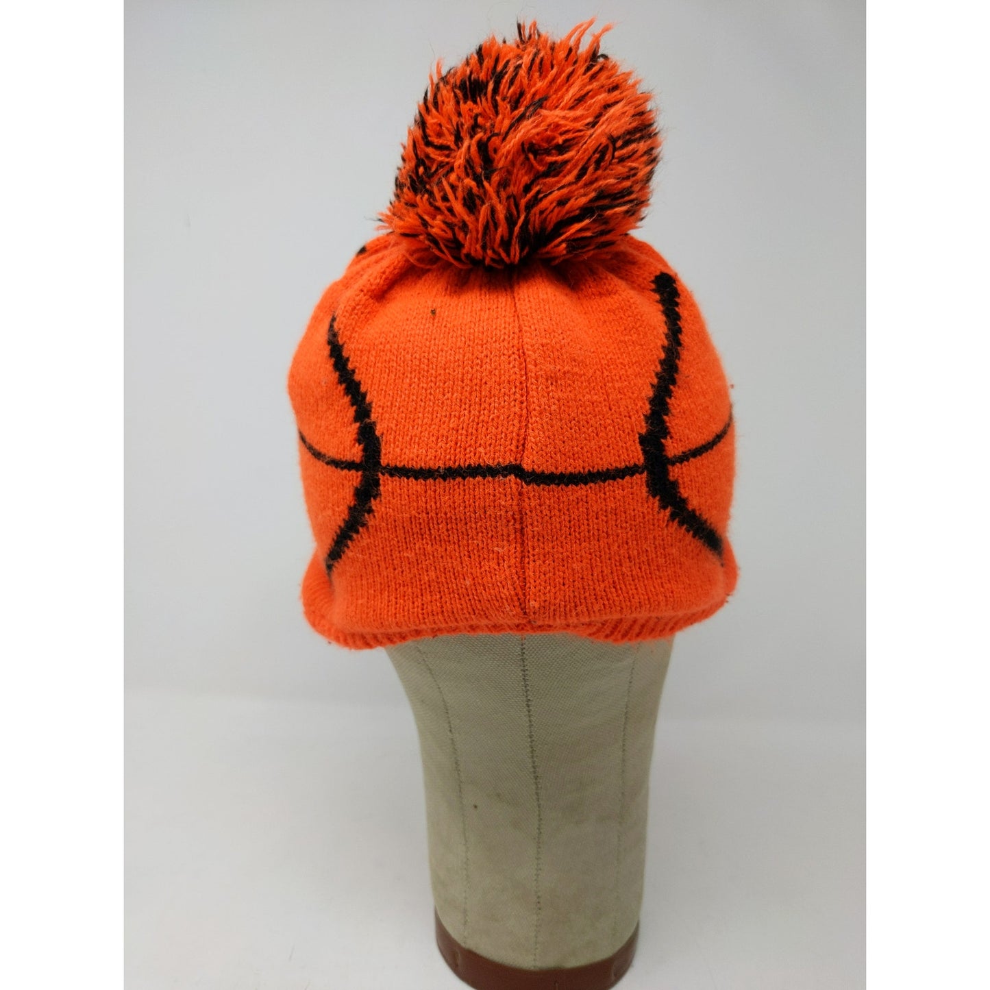 Place 1989 Toddler Beanie Hat Size 2T-3T M/M Orange & Black Basketball Pom Pom