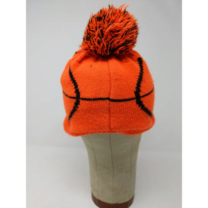 Place 1989 Toddler Beanie Hat Size 2T-3T M/M Orange & Black Basketball Pom Pom