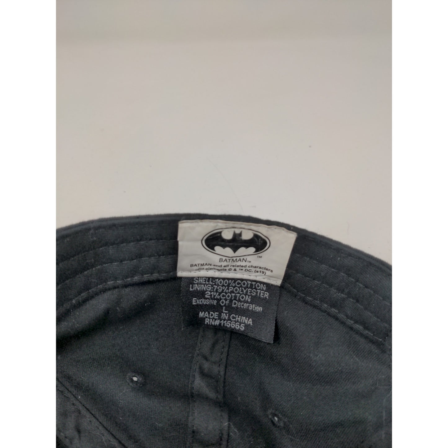 Batman Hat Size L Black Embroidered Logo Elastic 100% Cotton Stretchy