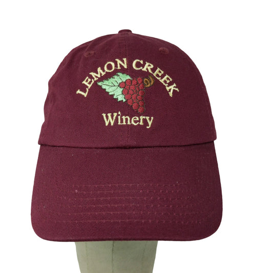 Lemon Creek Winery Slideback Hat Red Adjustable Embroidered Logo Grapes