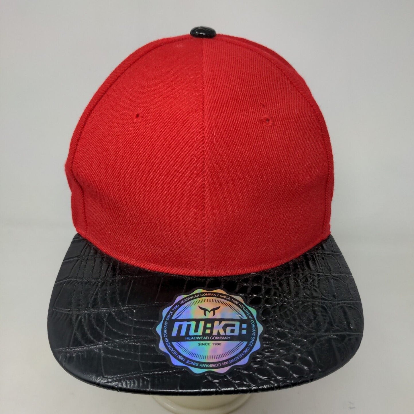 Muka Men's Snapback Flat Bill Hat Red Size OSFA Blank 100% Acrylic W/Sticker