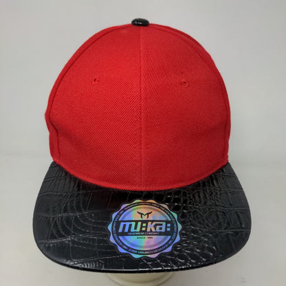 Muka Men's Snapback Flat Bill Hat Red Size OSFA Blank 100% Acrylic W/Sticker