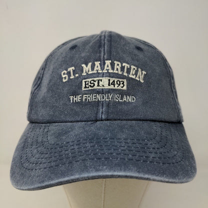 St. Maarten Men's Strapback Hat Blue Embroidered Logo 100% Cotton