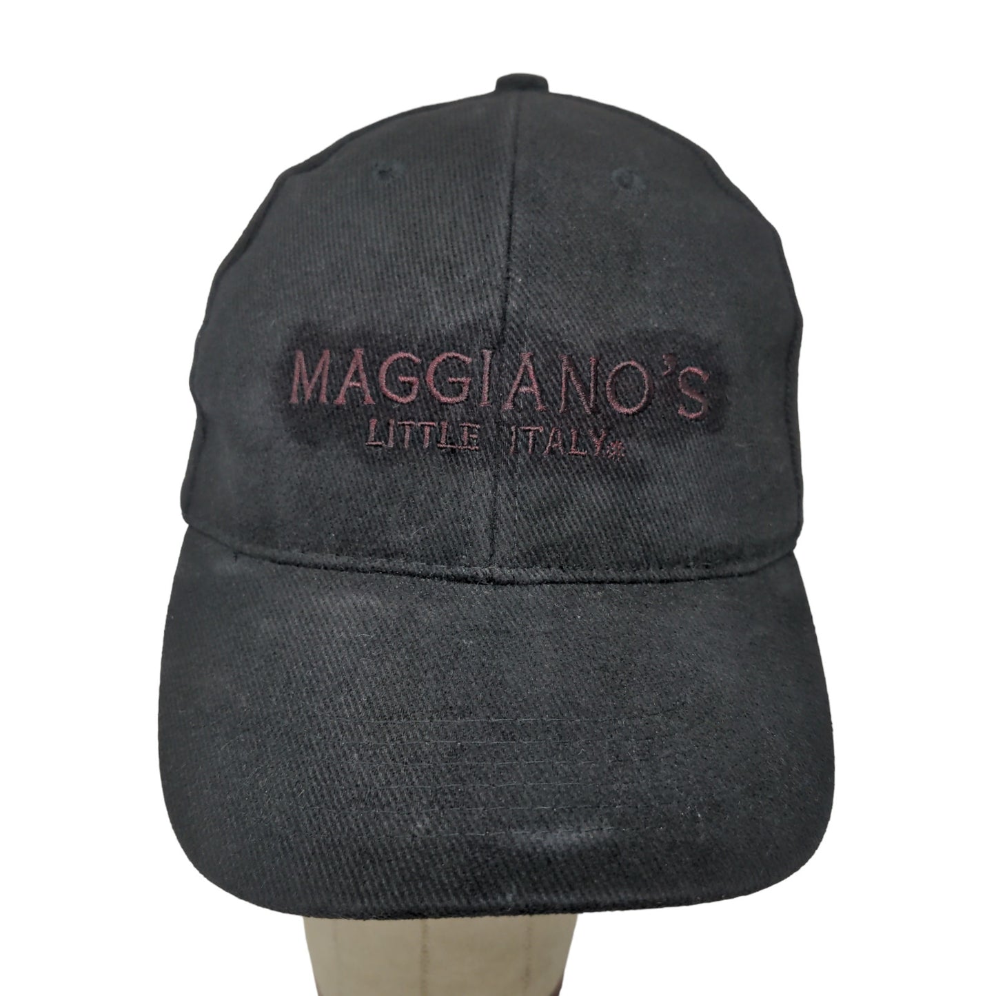 Maggianos Little Italy Men's Strapback Hat Cap Black Adjustable Embroidered Logo