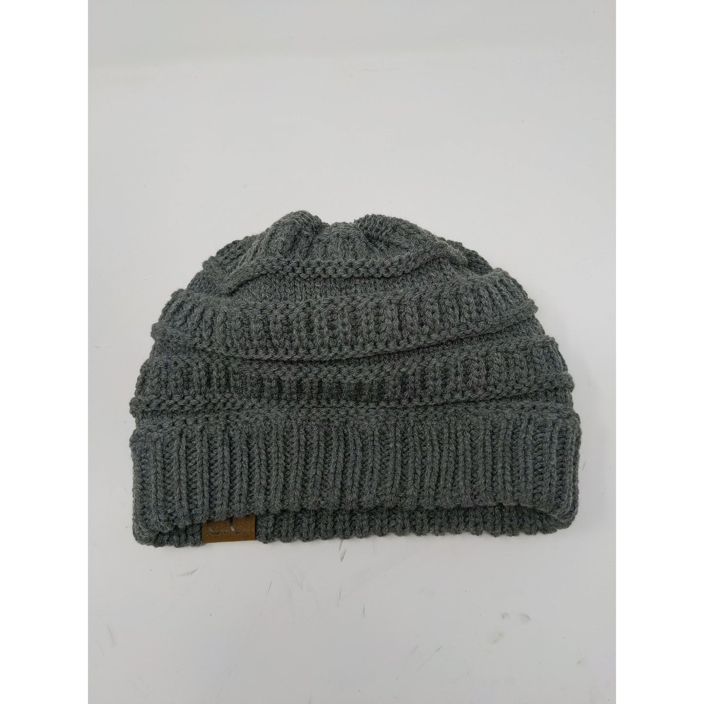 C.C. Exclusives Knit Beanie Hat Fur Pom Pom Gray 100% Acrylic