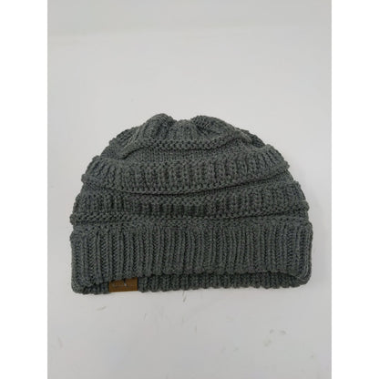 C.C. Exclusives Knit Beanie Hat Fur Pom Pom Gray 100% Acrylic