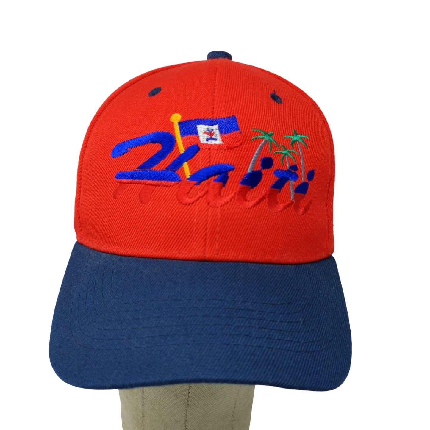 Unbranded Men's Haiti Strapback Hat Blue Red Embroidered Logo