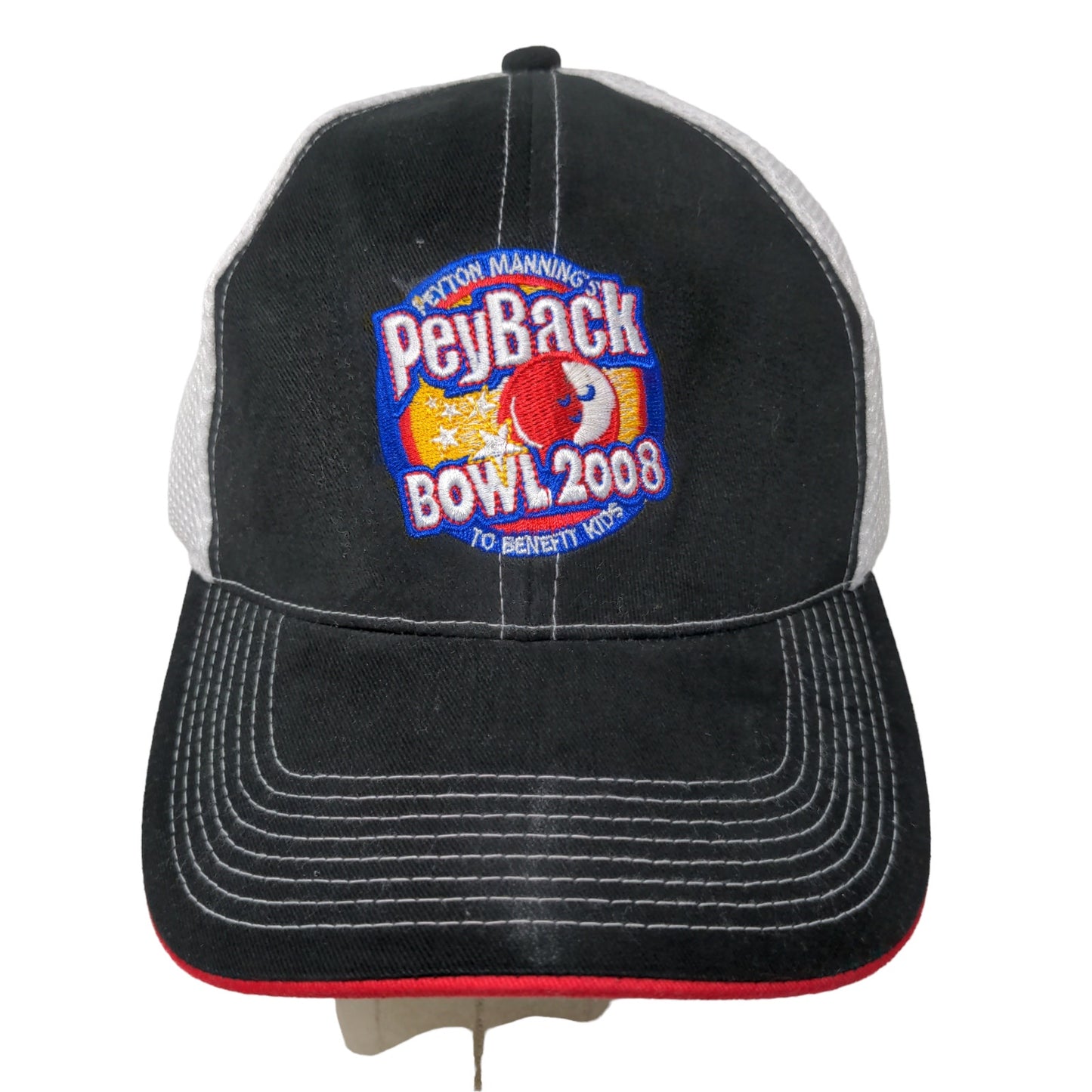 Peyton Manning PeyBack Bowl 2008 Hat Black White Embroidered Logo Mesh Back