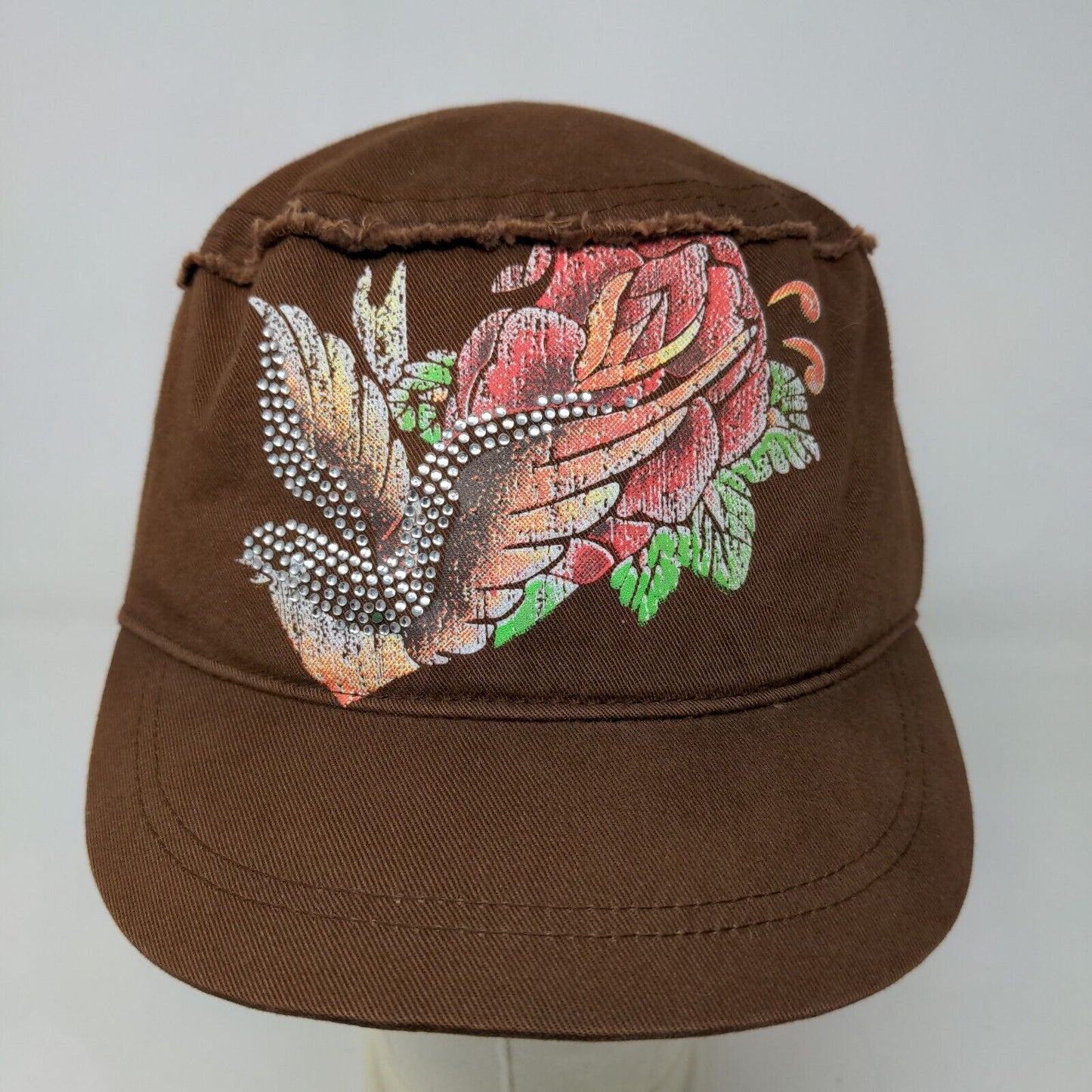 Unbranded Women's Cadet Cap Brown Size OSFA 100% Cotton Rhinestone Bird Logo