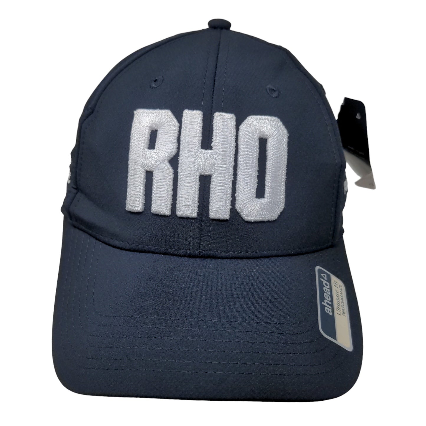 Ahead Men's Strapback Hat Blue Adjustable RHO Wealth Advisors Embroidered Logo