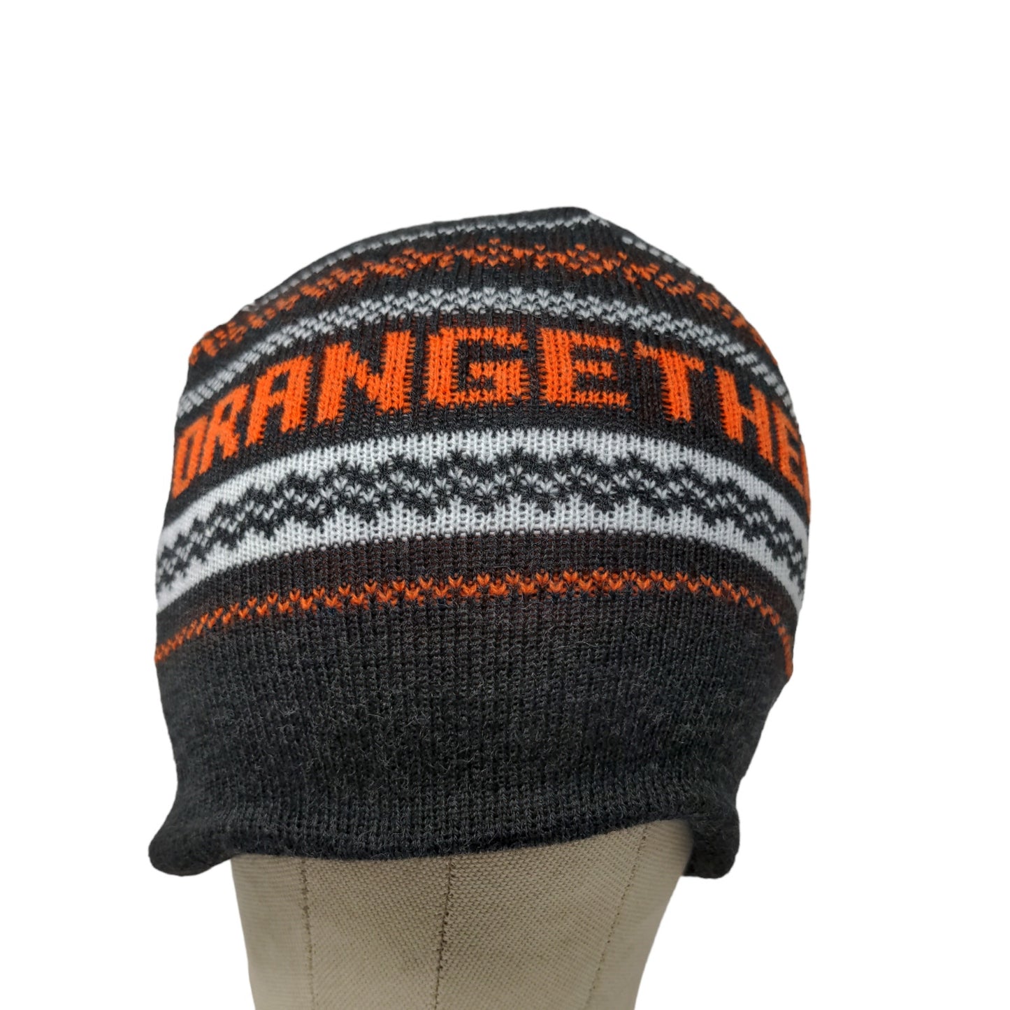 Orange Theory Men's Knit Beanie Hat Gray Fair Isle Striped Acrylic