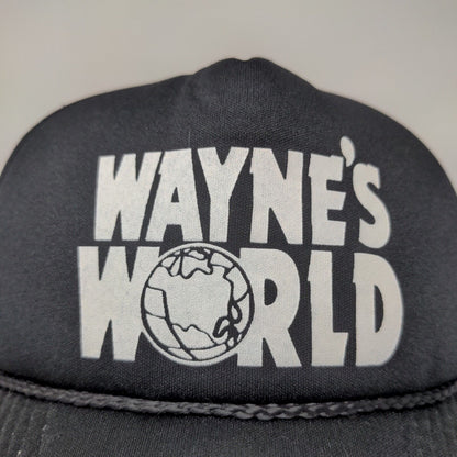 Wayne's World Men's Snapback Mesh Back Trucker Hat Black Graphic Logo