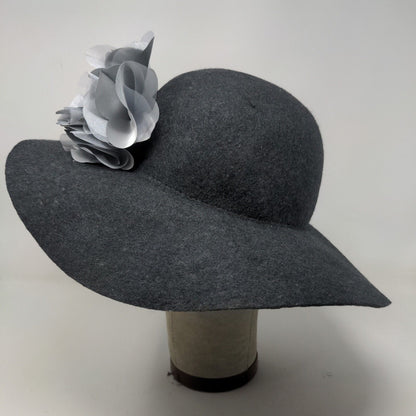 Scala Collezione Women's Floppy Hat Gray One Size Wool Felt Flower Accent