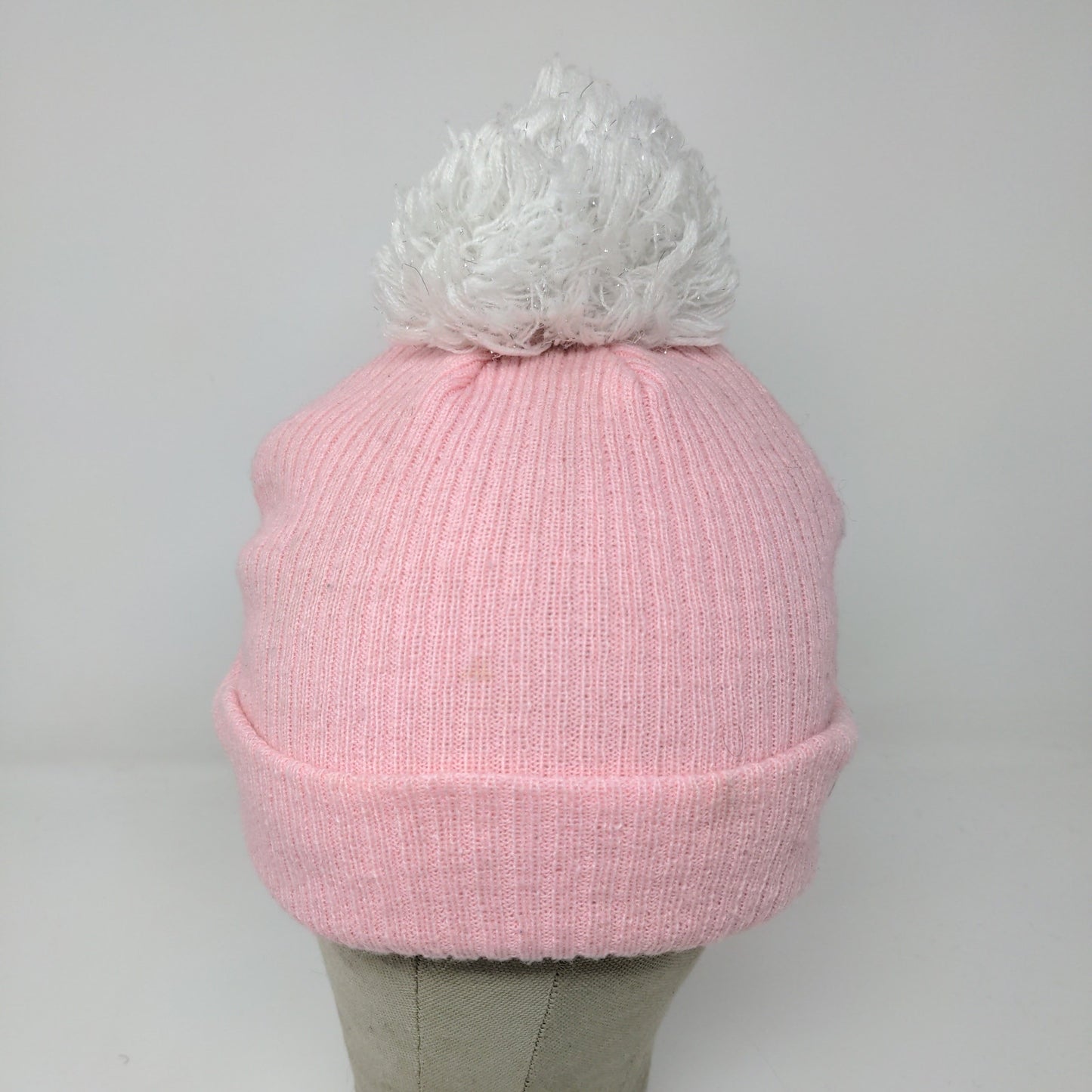 Champion Knit Beanie Hat Pom Pom OSFA Pink Embroidered Logo Acrylic