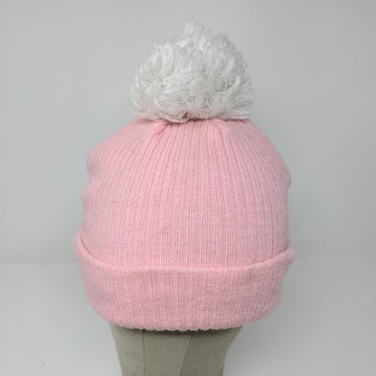 Champion Knit Beanie Hat Pom Pom OSFA Pink Embroidered Logo Acrylic