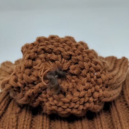 Tahari Knit Beanie Hat Pom Pom Patch Logo Brown Warm One Size
