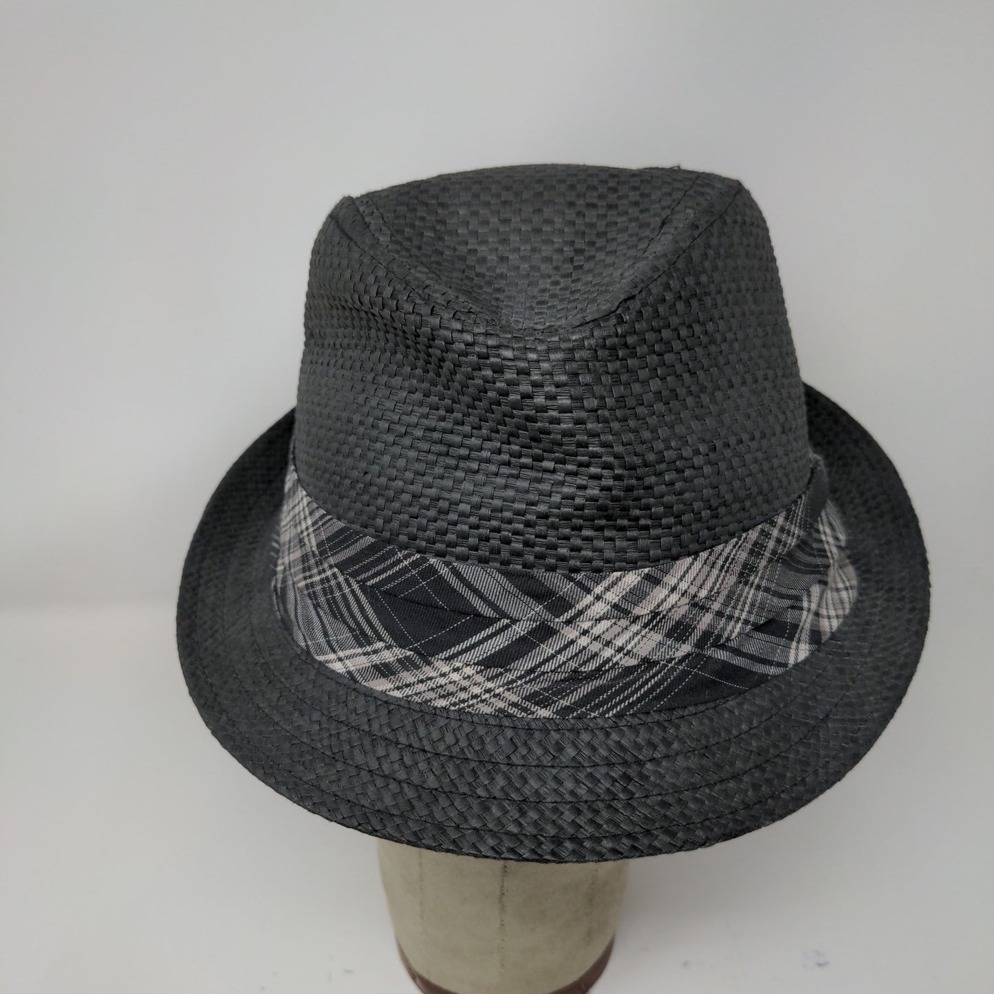 Black Rivet Brand 100% Paper Hat Fedora Size S/M Black Gray Hat Band