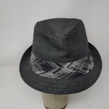Black Rivet Brand 100% Paper Hat Fedora Size S/M Black Gray Hat Band