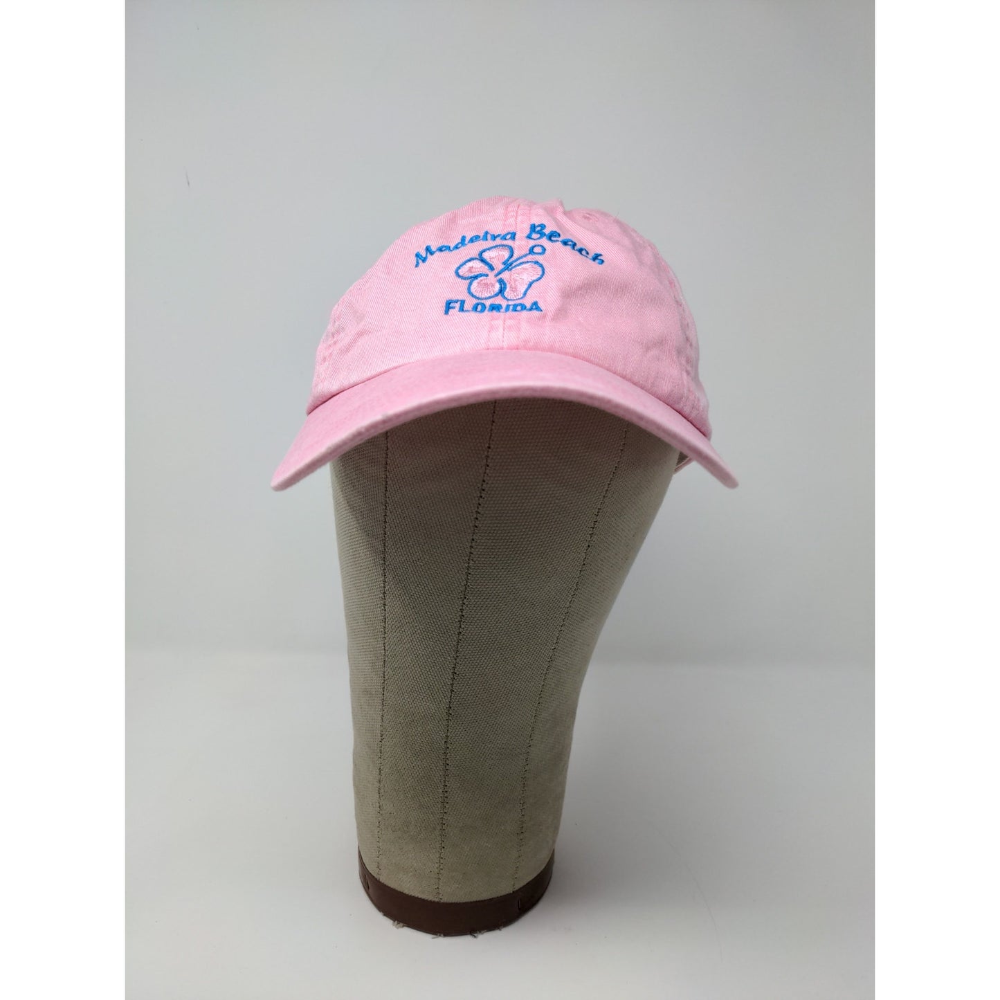 Maderia Beach, FL Strapback Hat Pink Flower Embroidered Spell Out