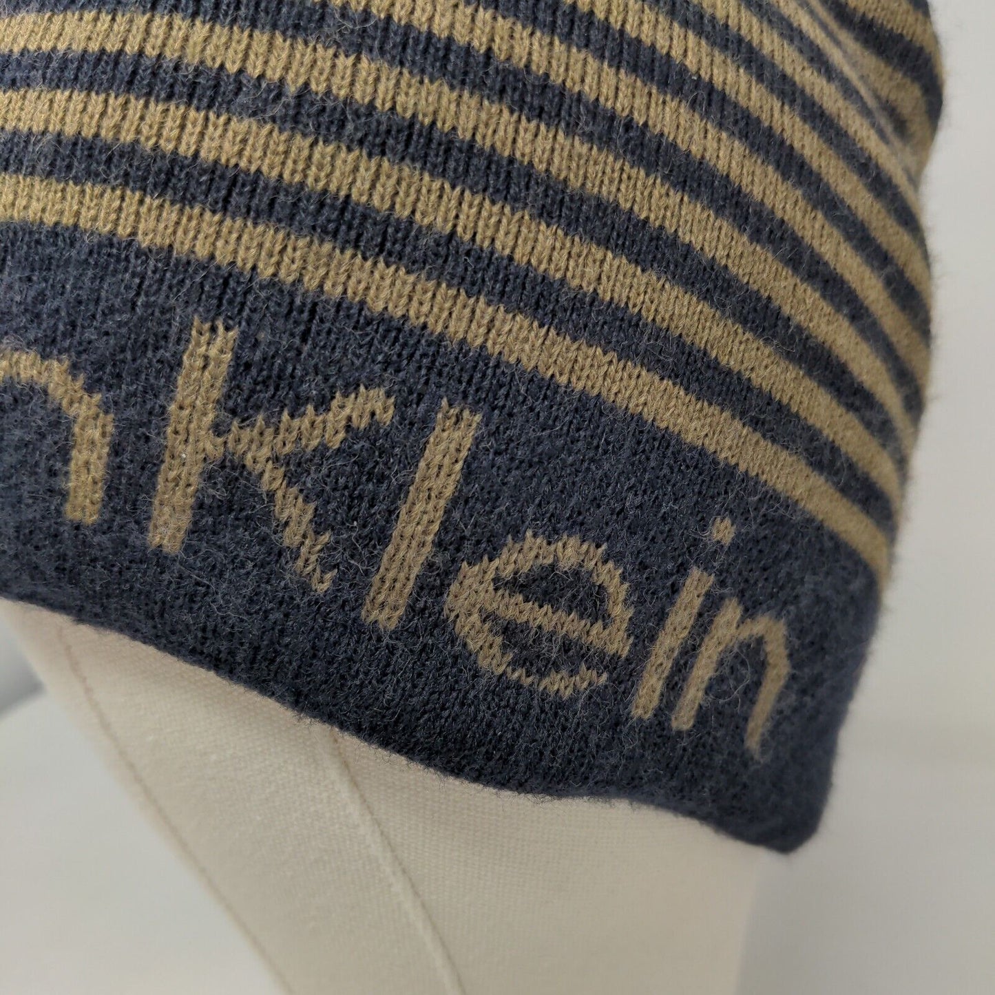 Calvin Klein Men's Beanie Hat Black 100% Acrylic Striped Spell Out