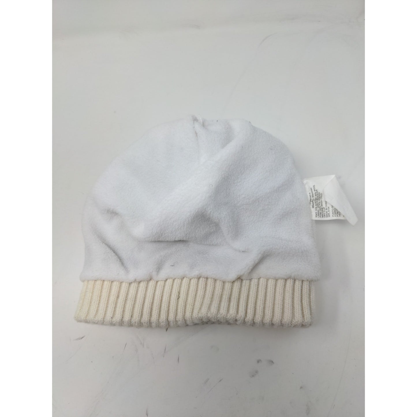 Muk Luks Beanie Winter Hat Pom Pom White Brown Acrylic Wool Blend