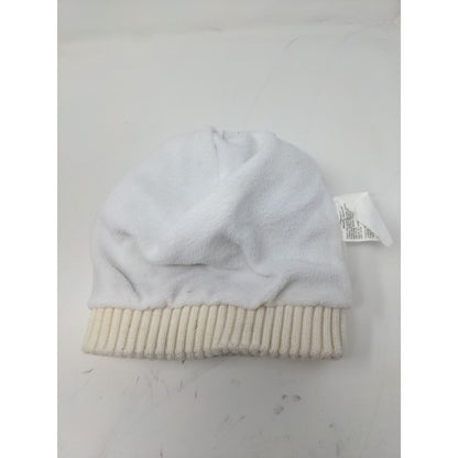 Muk Luks Beanie Winter Hat Pom Pom White Brown Acrylic Wool Blend