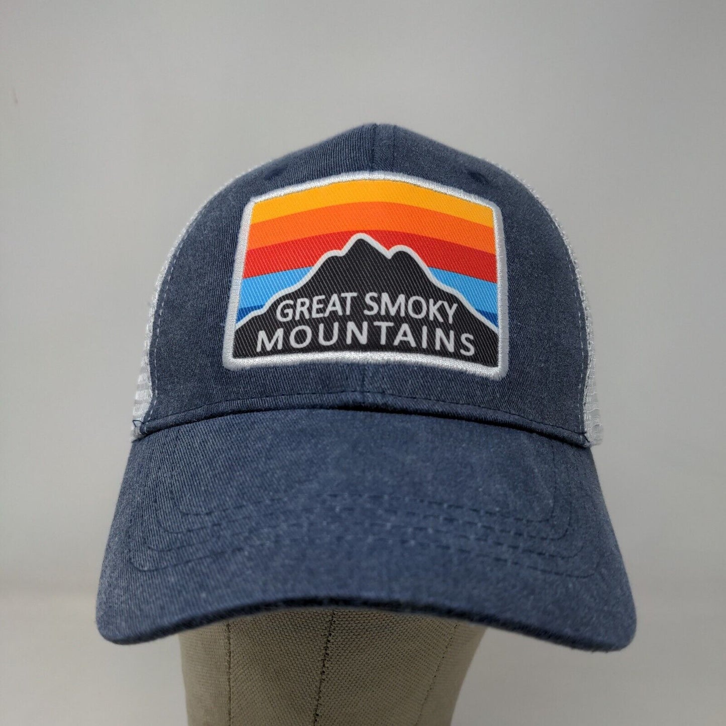 Great Smoky Mountains Men's Hat Snapback Mesh Back Blue White Adjustable