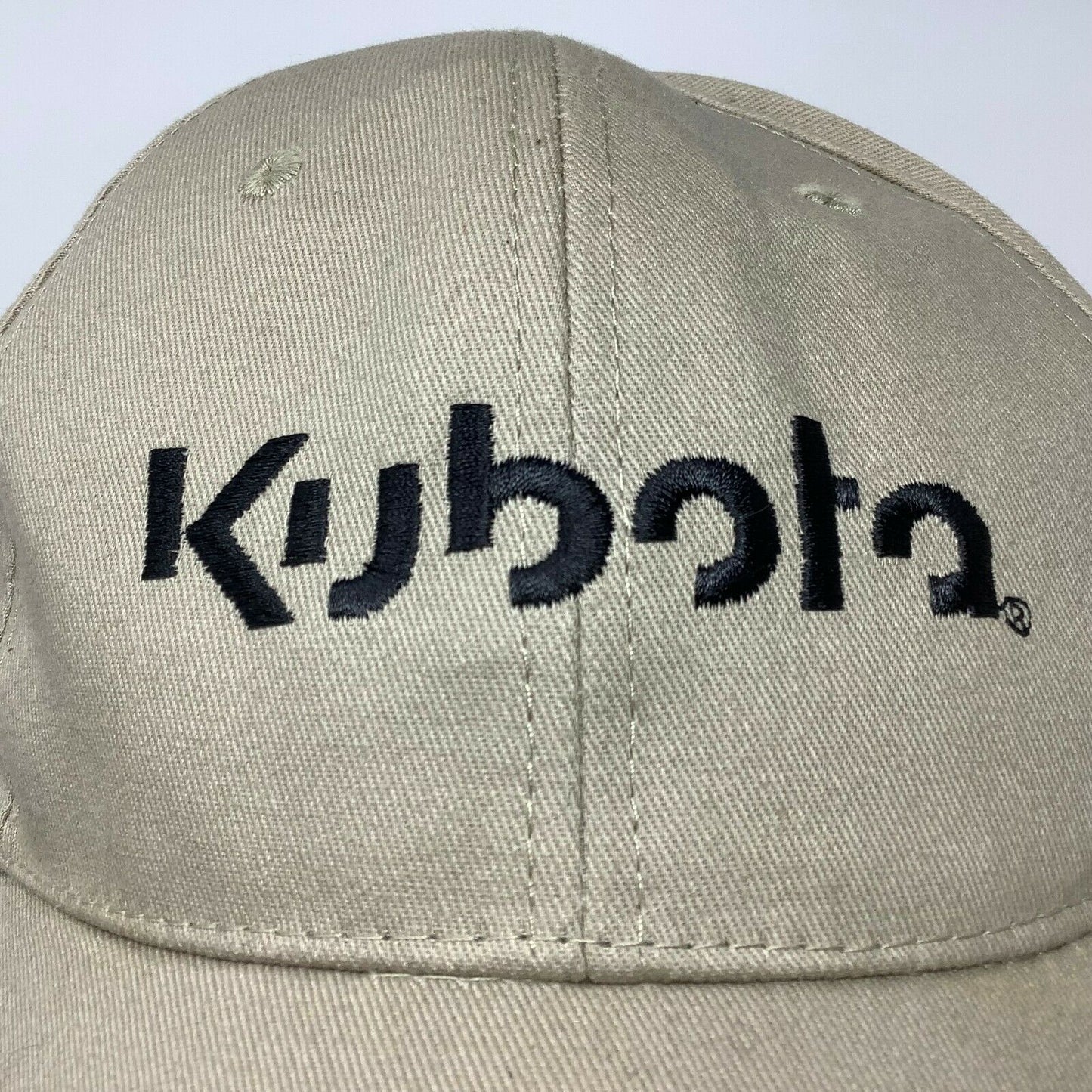 Kubota Tractor Hat Logo Spellout Strapback Tan Orange K-Products Adjustable