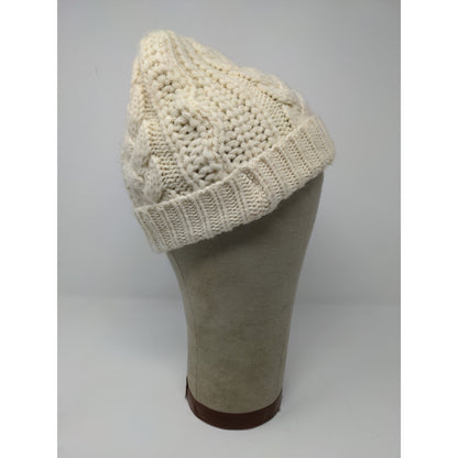 K Accessories Cable Knit Beanie Hat Cream 100% Recycle Material