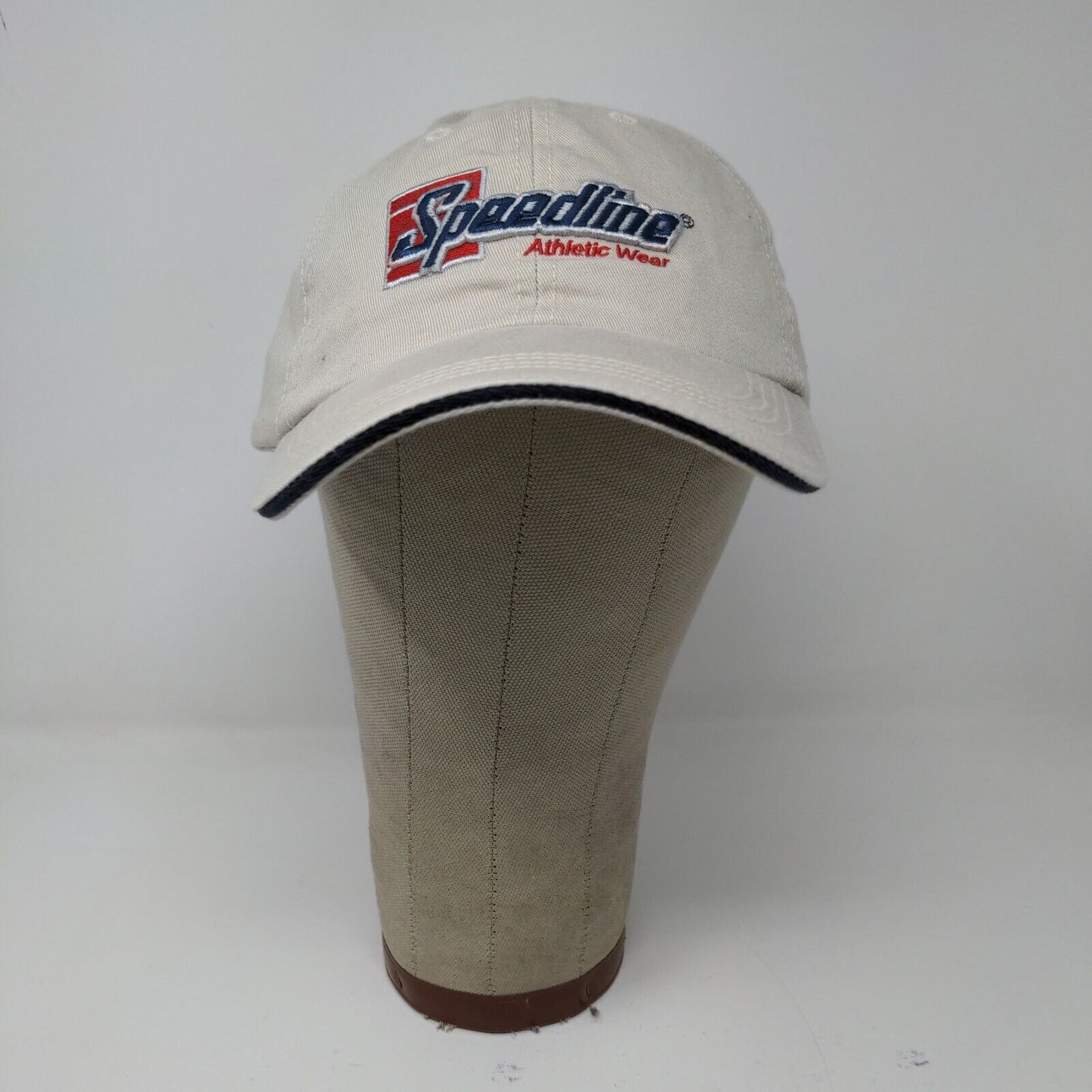 Speedline Athletic Wear Cream Strap Back Hat Cap Embroidered Logo Adjustable