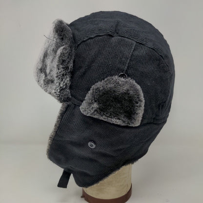 KBEthos Men's Trapper Hat Black One Size Ear Flaps Vegan Fur Trim